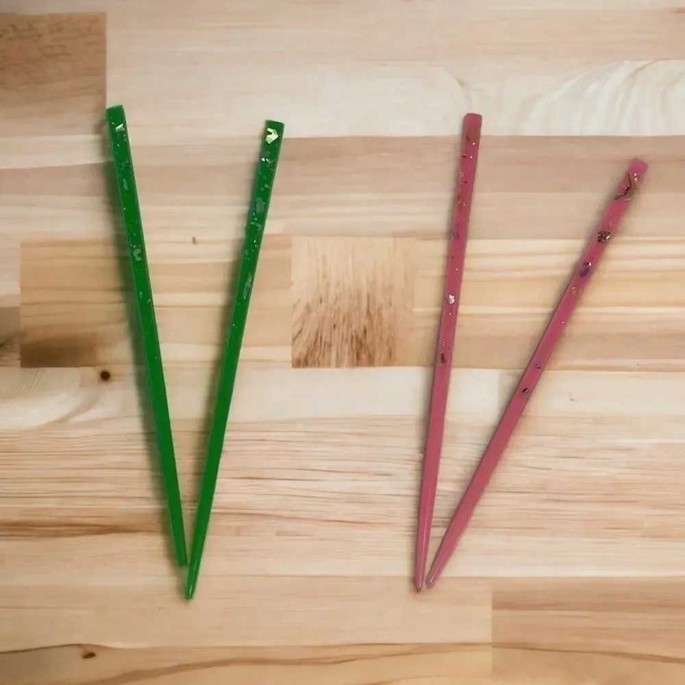 Hair Chopsticks Set of 2 pink green